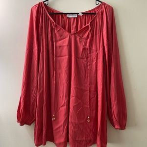 Blush pink, cinched sleeved, beaded tie long sleeve shirt size 22w